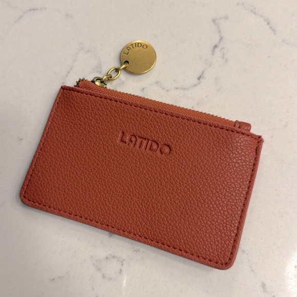 Orange and brown leather card holder /coin purse - Picture 1 of 4